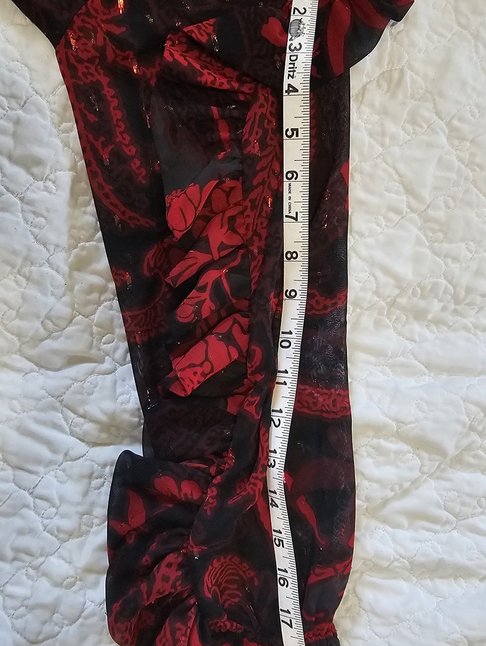 Chicos Sheer Red Black Floral Ruffled Blouse NWT 2 - Picture 10 of 16